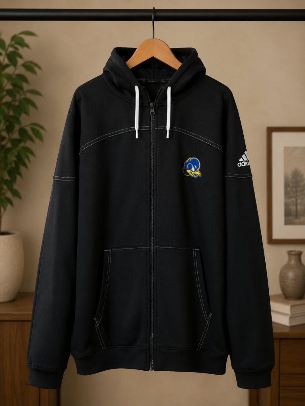 Adidas Delaware Blue Hens Full Zip Hoodie Men's XL Black NCAA